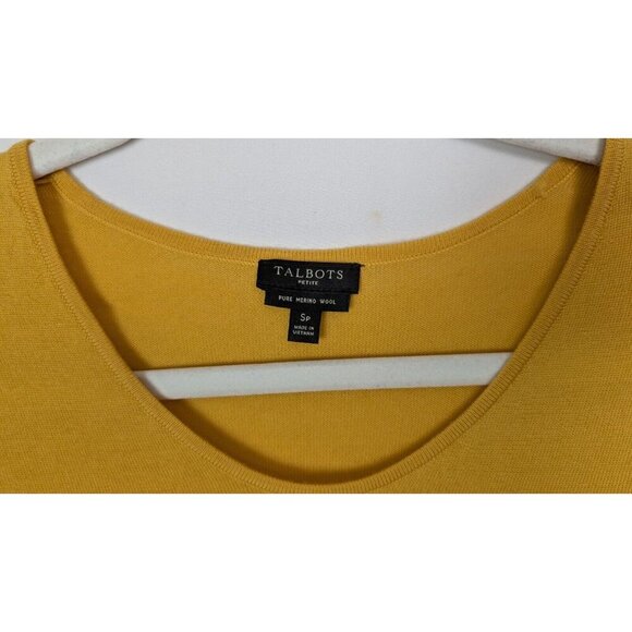 Talbots S p Pure Merino Wool Marigold Yellow Sweater Pearl Button Cuffs Knit Top - Picture 6 of 8